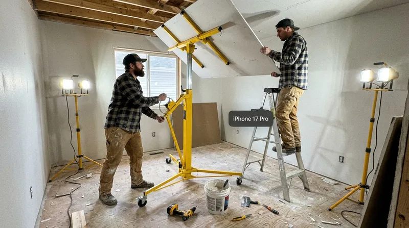 Ceiling drywall installation in a residential home