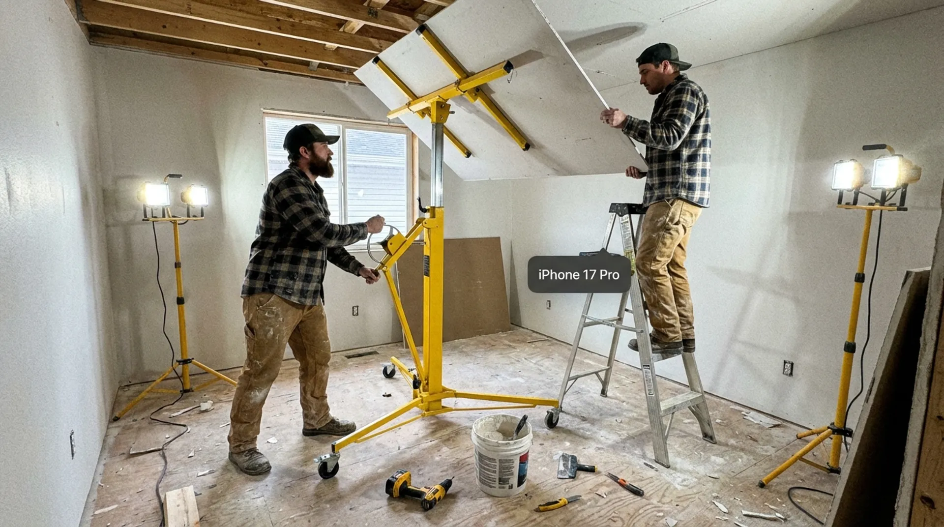 Professional ceiling installation and repair in progress