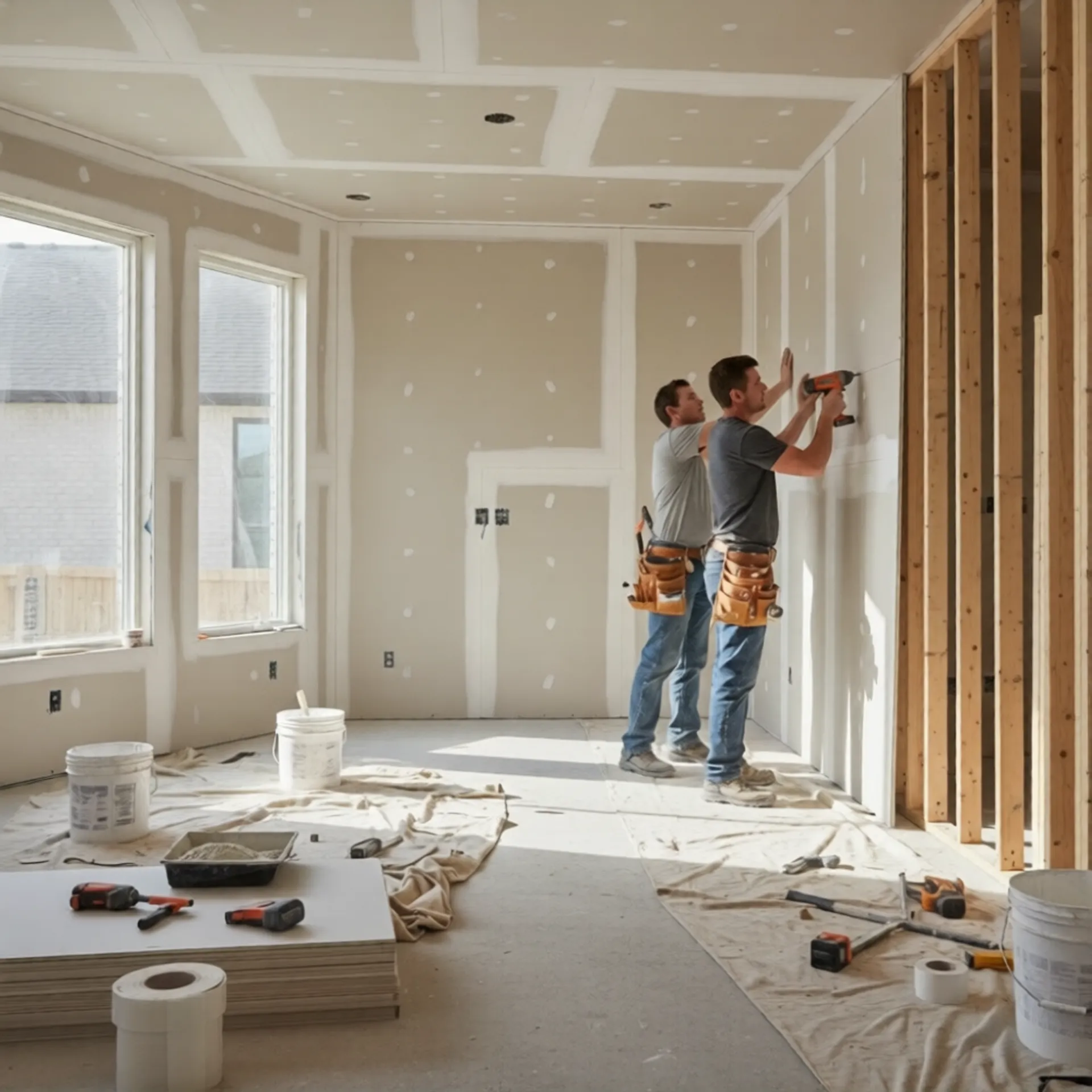 Professional drywall installation in progress