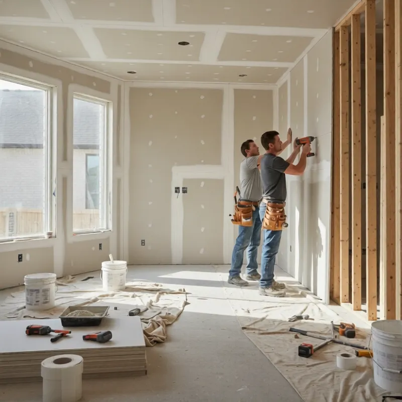 Basement drywall installation with moisture-resistant materials