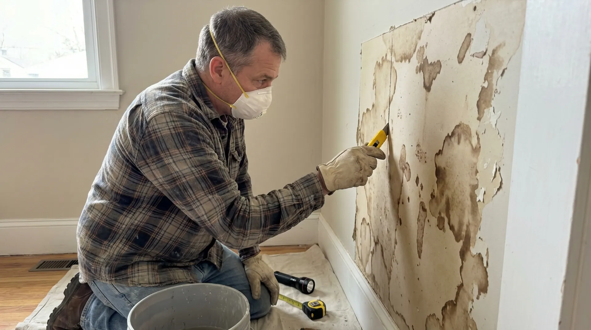 Water Damage Drywall Repair in Progress